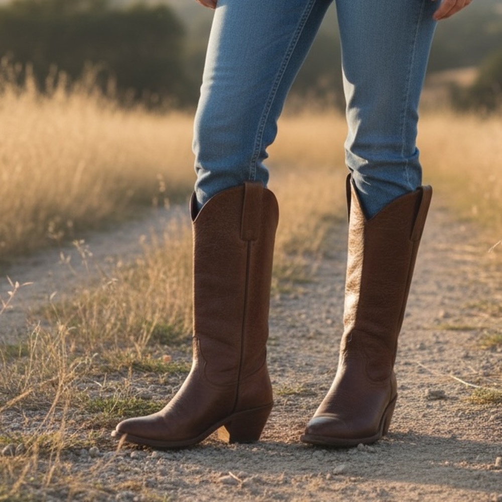 1980s VINTAGE Frye Real Leather Pull On Grainy Brown Pull On Western Cowboy Boot